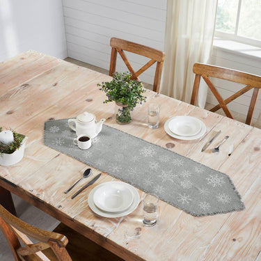 Yuletide Burlap Dove Grey Snowflake Runner 12x48 - The Fox Decor